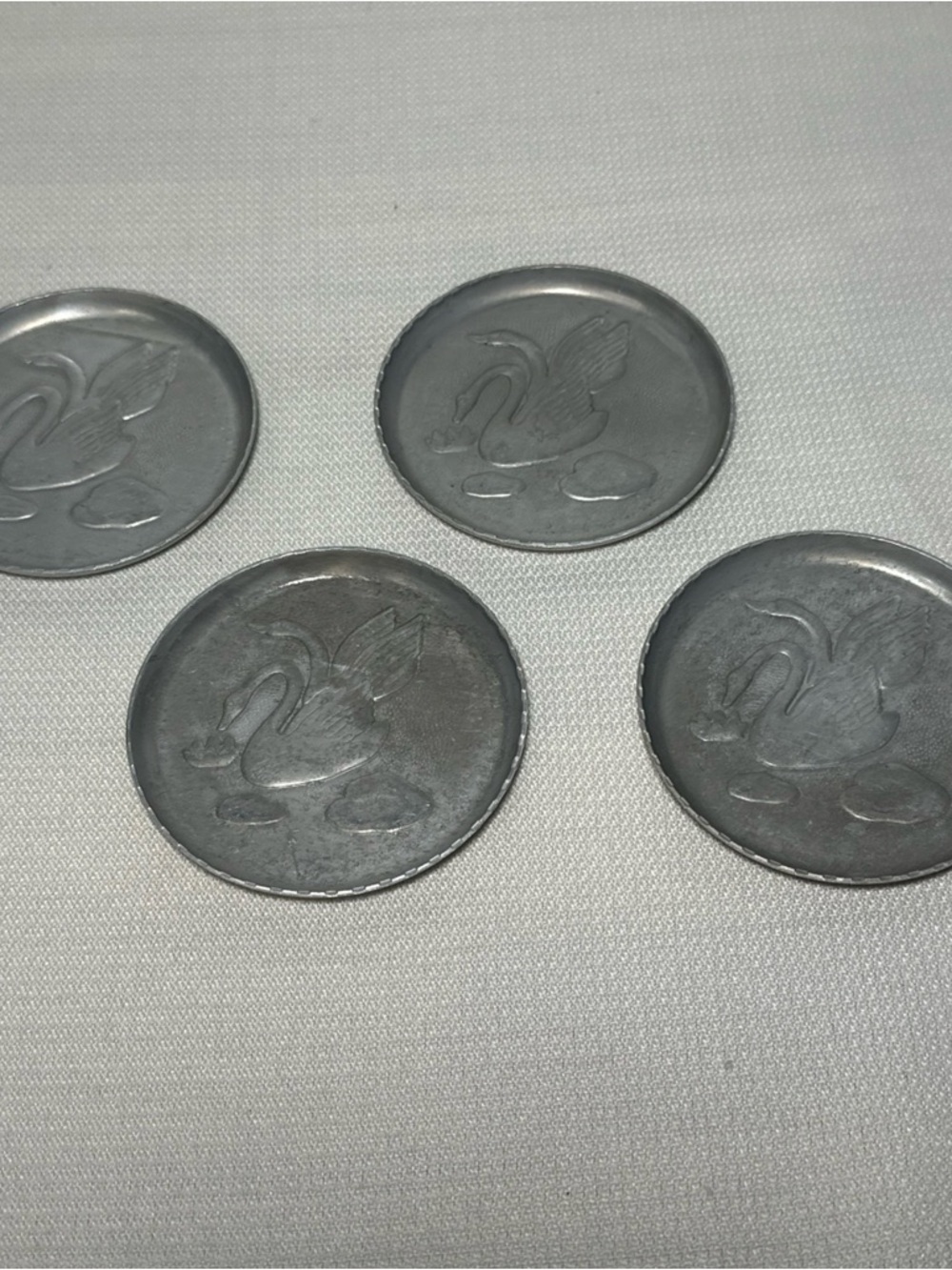 Vintage Hammered Aluminum Swan Coaster Set of 4